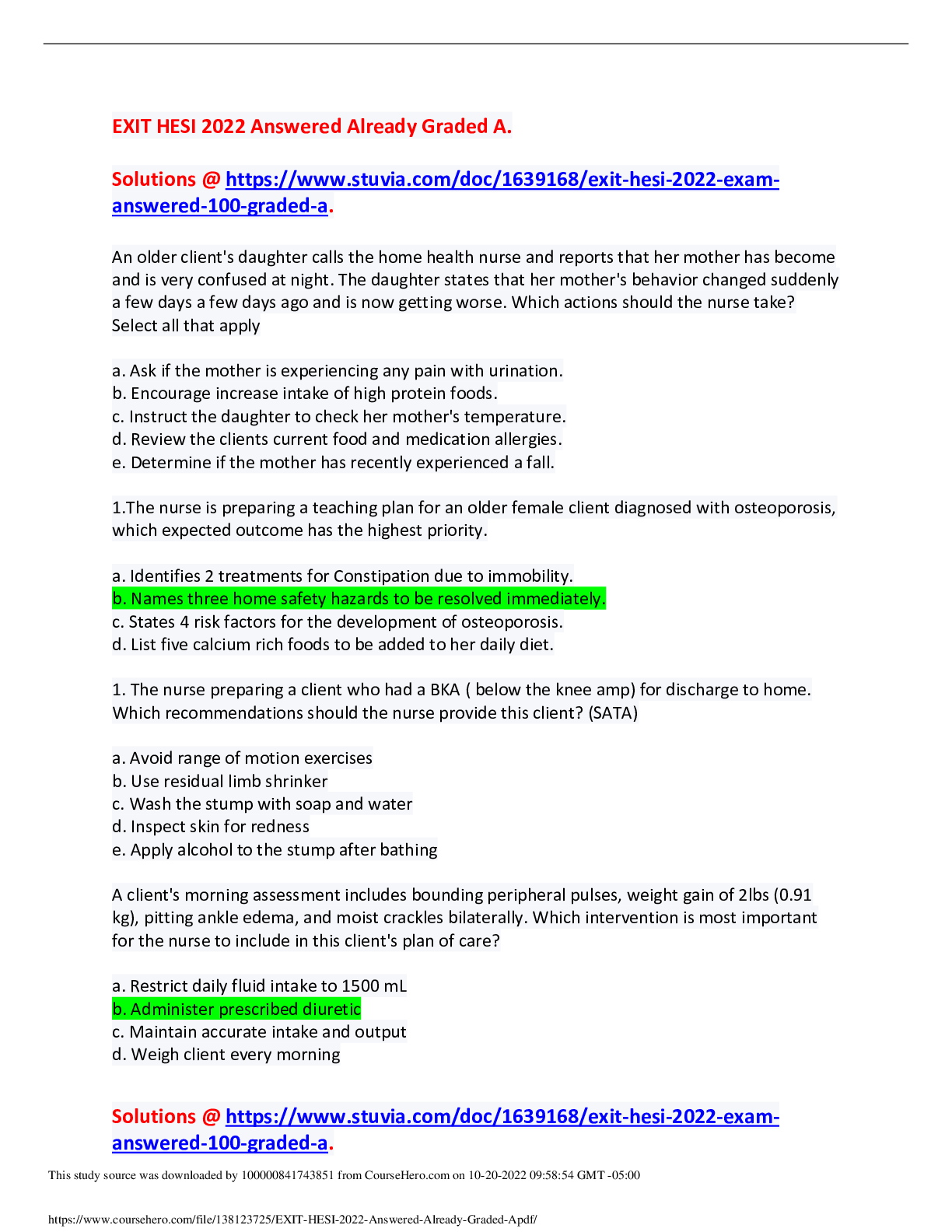 Preview image for EXIT HESI 2022 EXAM ANSWERED 100% GRADED A.